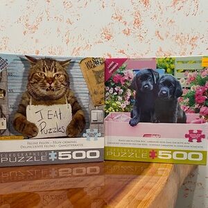 Eurographics Feline Felon & Black Labs In A Pink Box - 500 Piece Puzzle Set